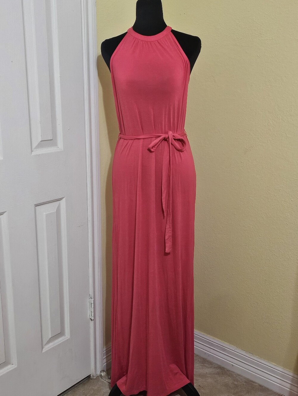 Old Navy Coral Halter Maxi Dress with Waist Tie